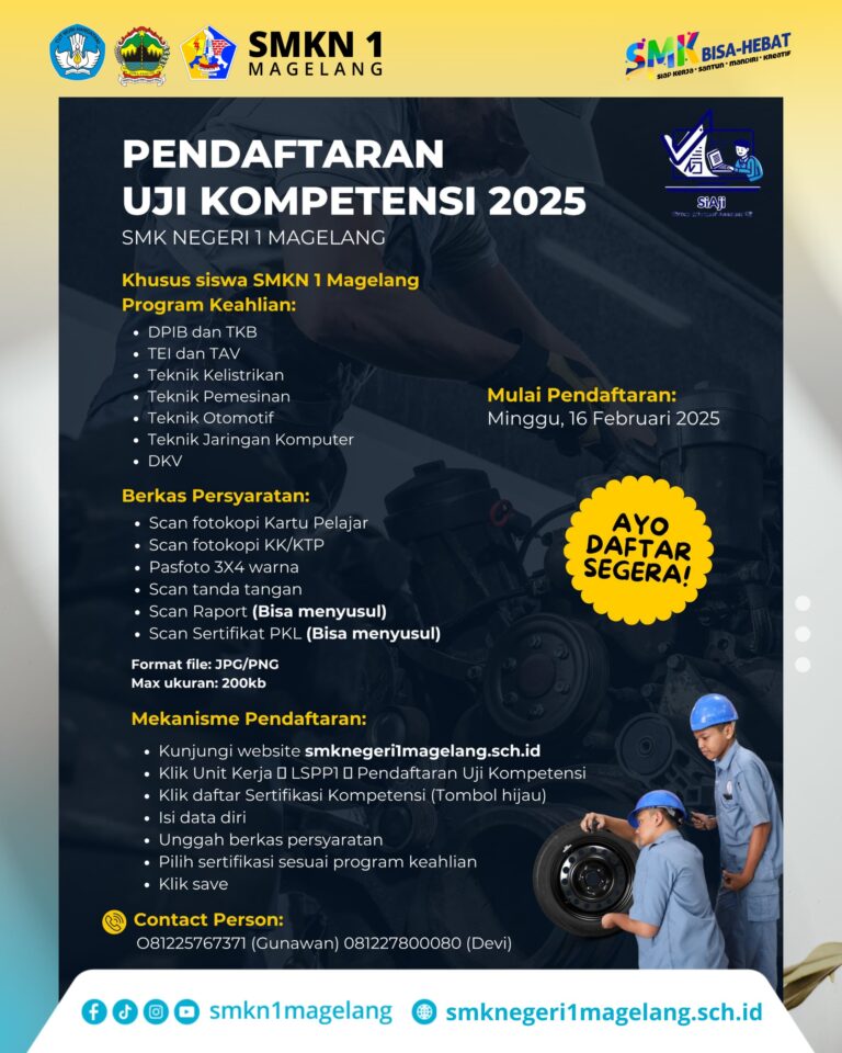 SMK Negeri 1 Magelang Buka Pendaftaran Uji Kompetensi 2025