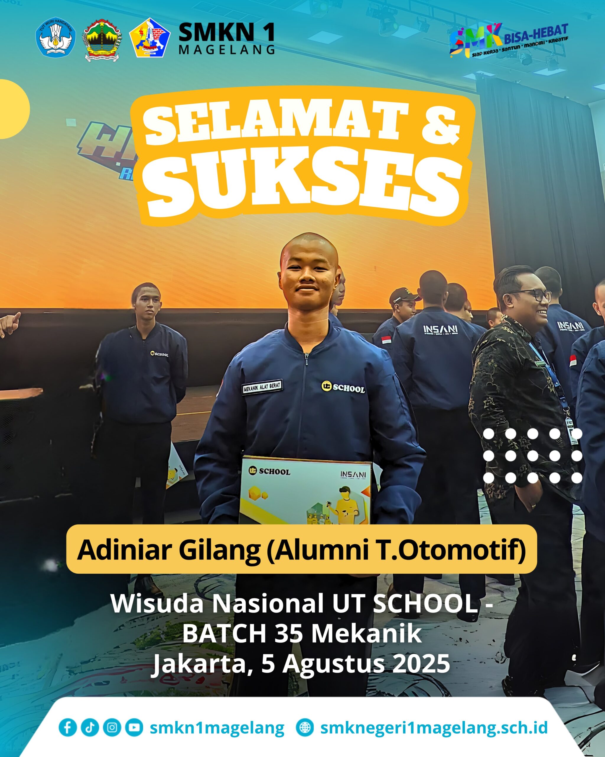 SMKN 1 Magelang Bangga! Adiniar Gilang, Alumni Teknik Otomotif, Raih Prestasi di Wisuda Nasional UT School