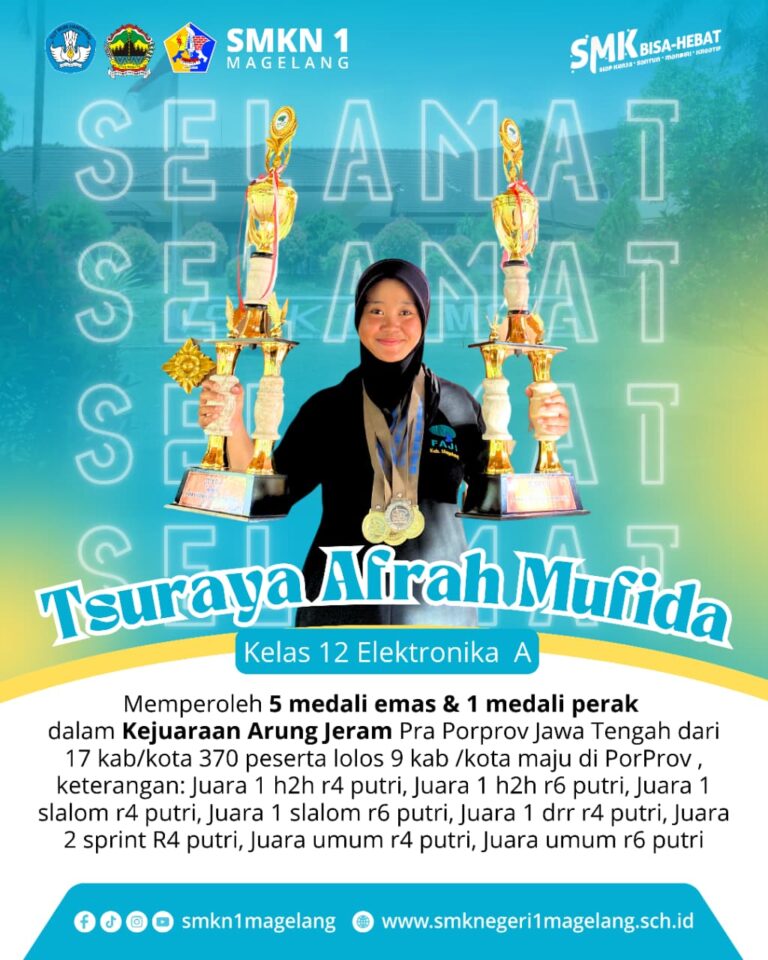 Siswi SMKN 1 Magelang Raih 5 Medali Emas dan 1 Perak di Kejuaraan Arung Jeram Pra Porprov Jawa Tengah