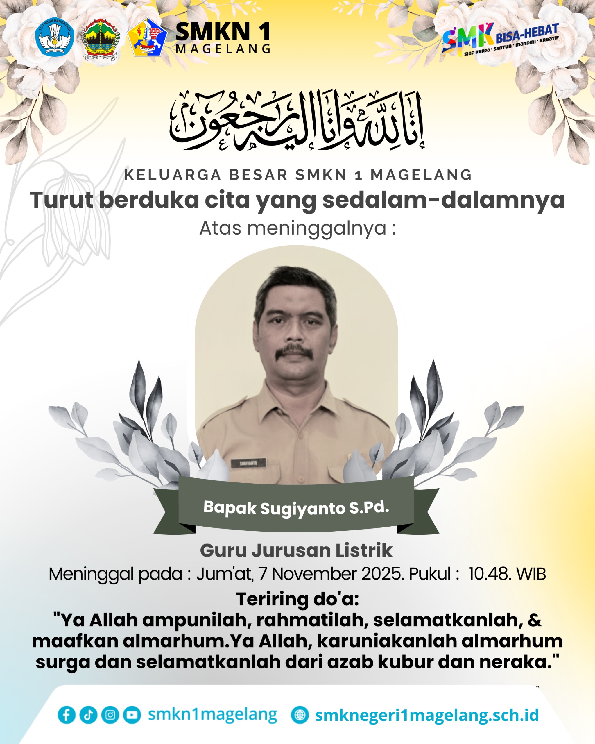 SMKN 1 Magelang Berduka: Kepergian Bapak Sugiyanto, S.Pd. Tinggalkan Kenangan Mendalam