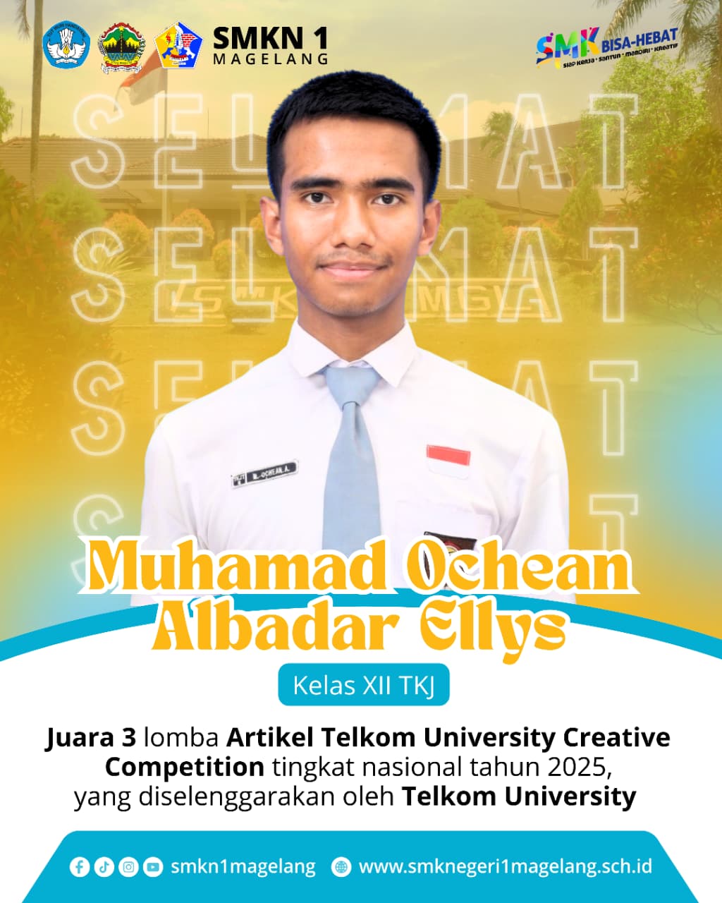Muhamad Ochean Albadar Ellys Raih Juara 3 Nasional Telkom University Creative Competition 2025