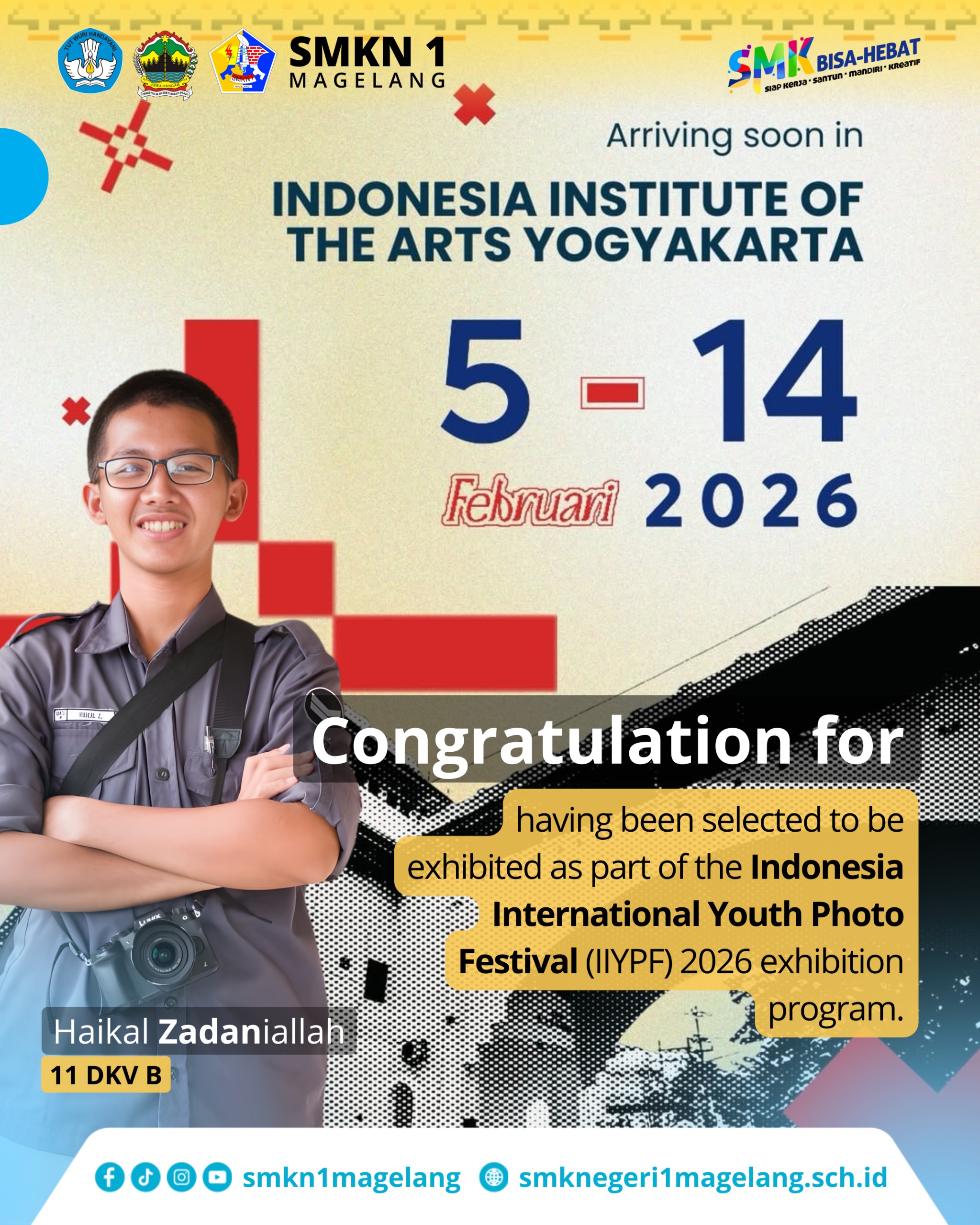 Siswa SMKN 1 Magelang Tembus Panggung Seni Internasional, Karya Haikal Zadani’allah Dipamerkan di IIYPF 2026 Yogyakarta