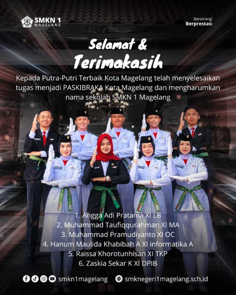 ENAM SISWA SMKN 1 MAGELANG SUKSES TUNTASKAN TUGAS SEBAGAI PASKIBRAKA KOTA MAGELANG